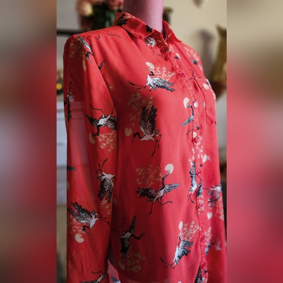 Streetwear Society sheer long button-up shirt. Size small. - Picture 3 of 10